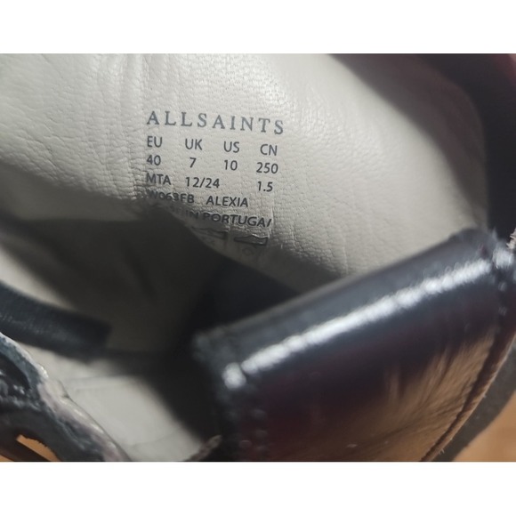 AllSaints  Alexia Boot Black Shine lace up  zipper leather combat boots woman 10 - Picture 6 of 10
